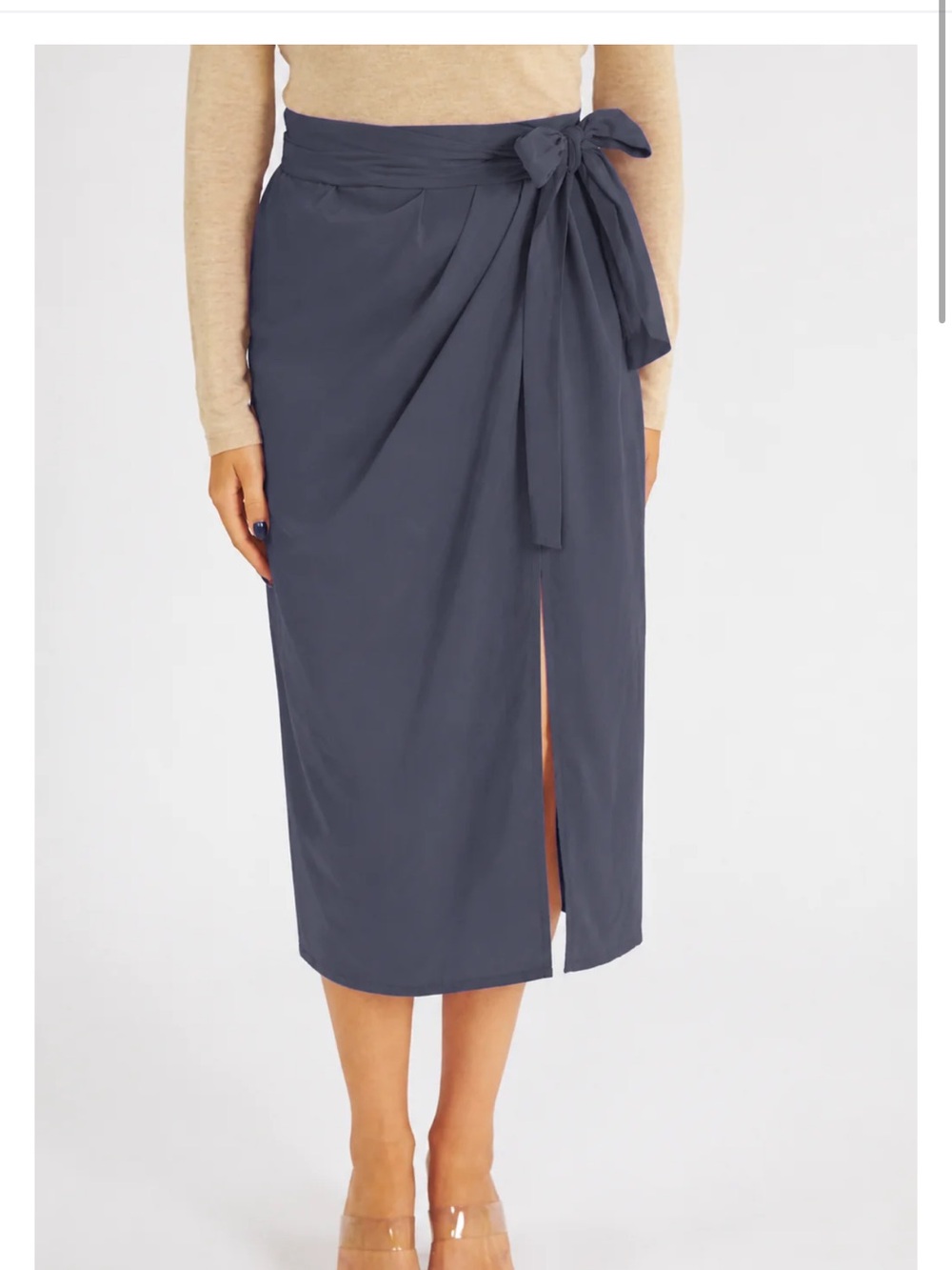 XiRENA Slate Gray Wrap Midi Skirt with Waist Tie
